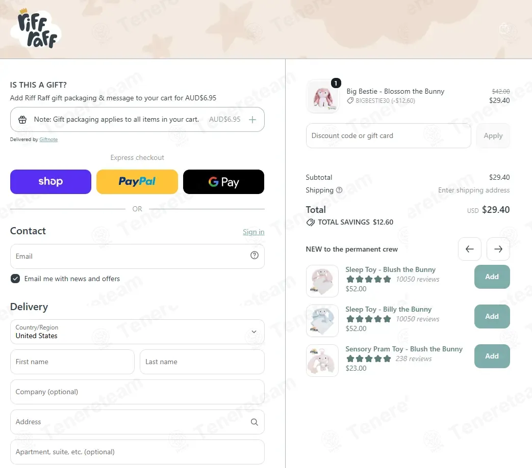 Riff Raff Baby AU coupon code: 30% off with BIGBESTIE30. Tested and valid as 2 weeks ago.