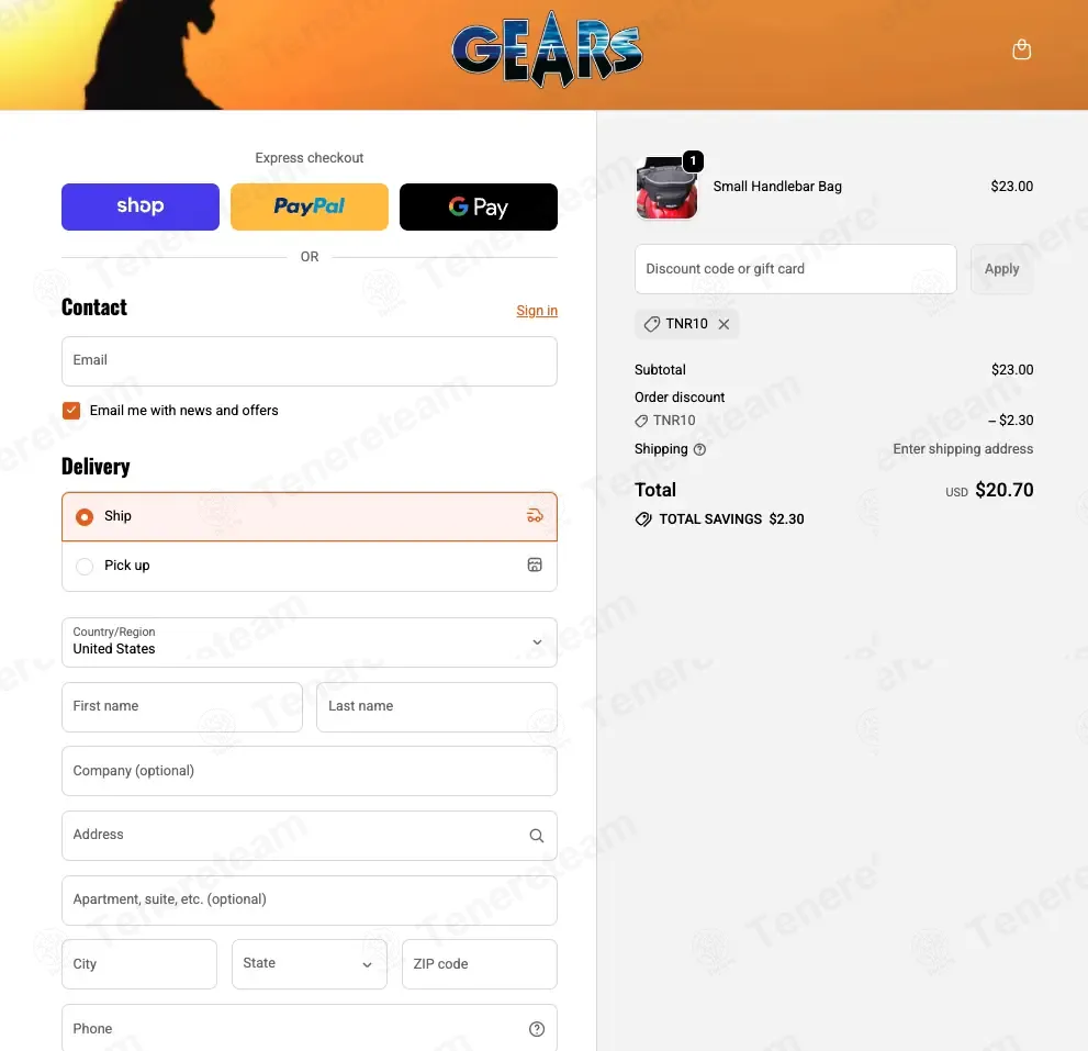 Gears Canada coupon code verified as working at checkout