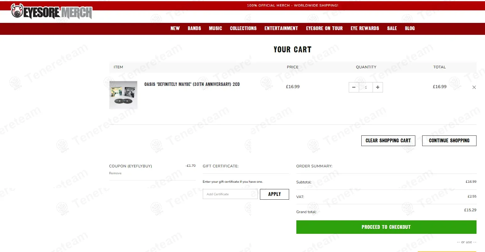 Eyesore Merch coupon code: 10% off with EYEFLYBUY. Tested and valid as 1 year ago.