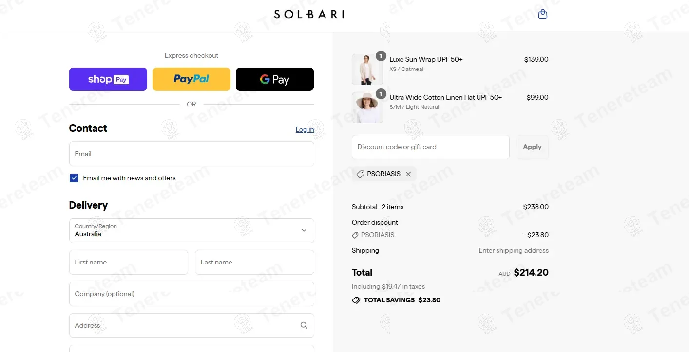 Solbari coupon code: 10% off with PSORIASIS. Tested and valid as 10 months ago.