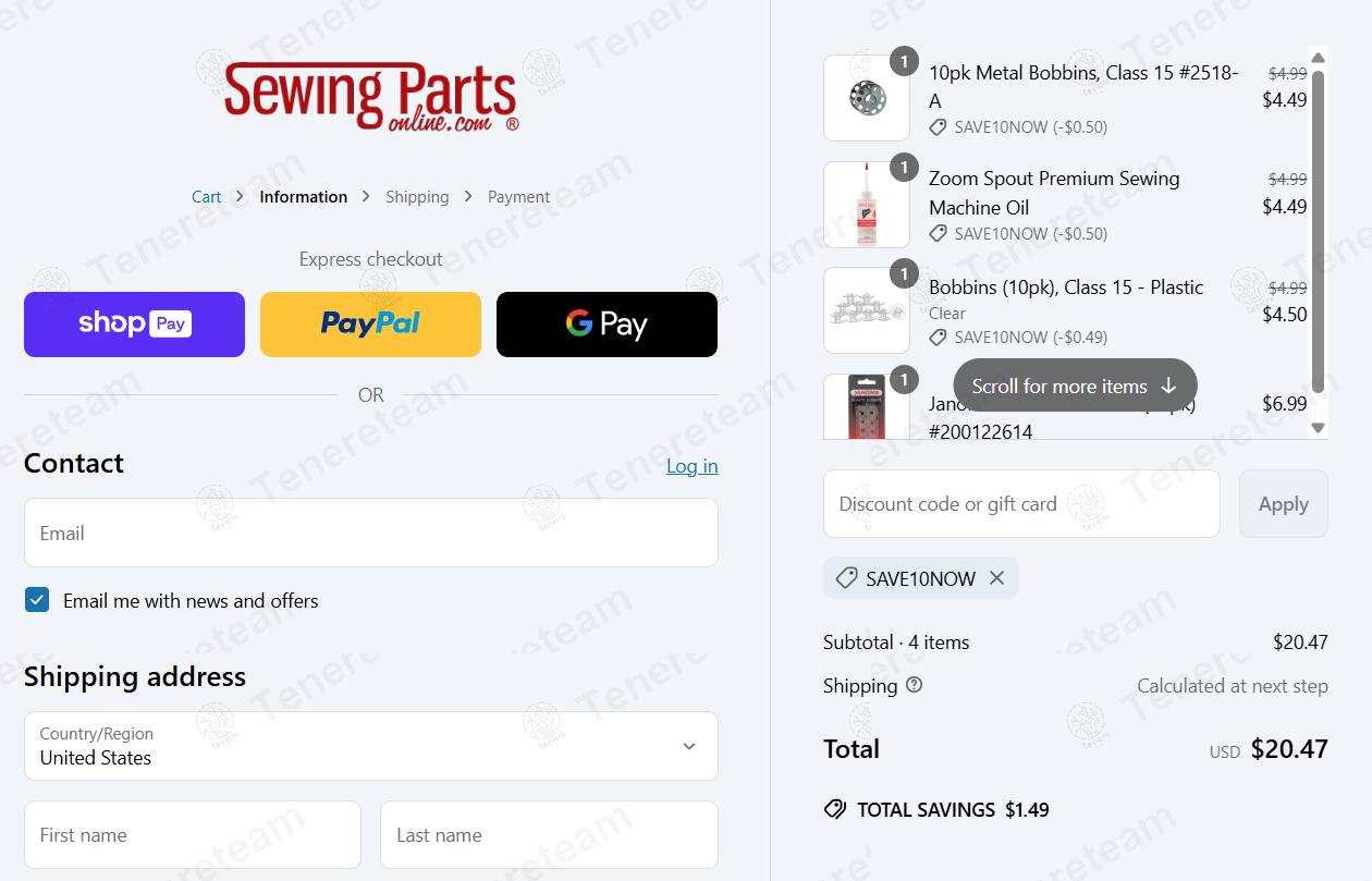 Sewing Parts Online coupon code: 10% off with SAVE10NOW. Tested and valid as 1 year ago.