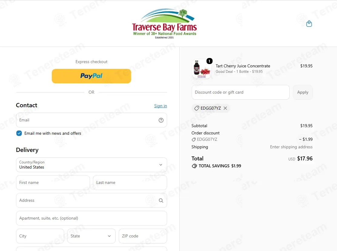 Traverse Bay Farms apply coupon code