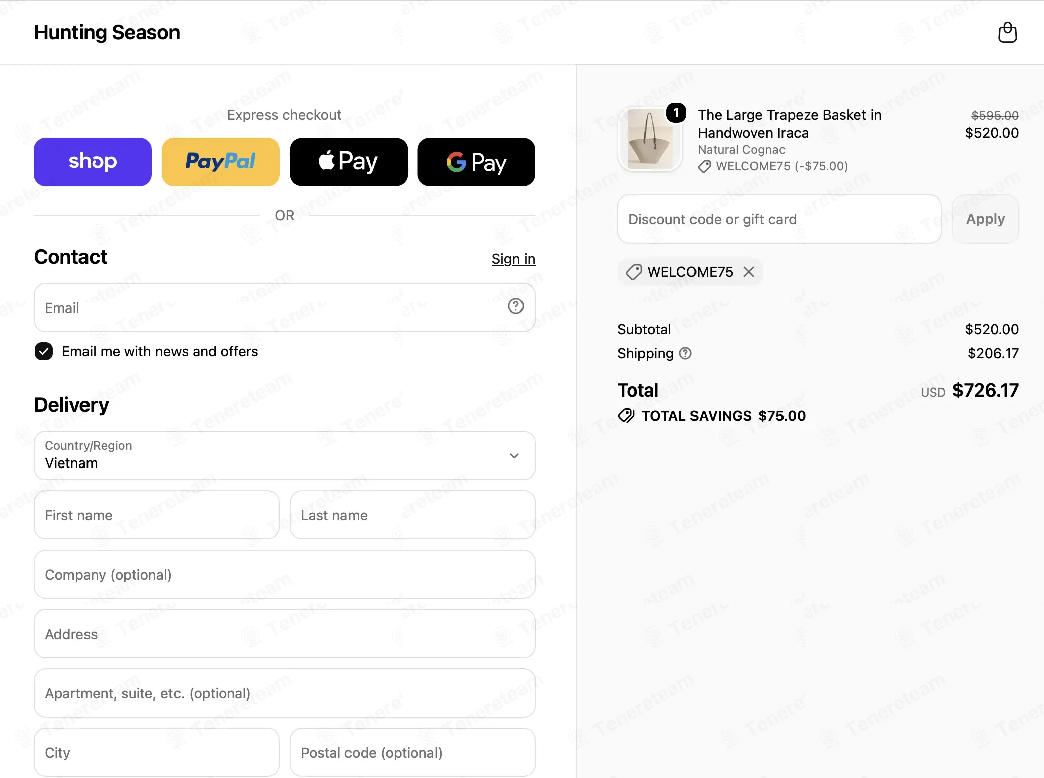 Hunting Season coupon code: $75 off with WELCOME75. Tested and valid as 2 weeks ago.
