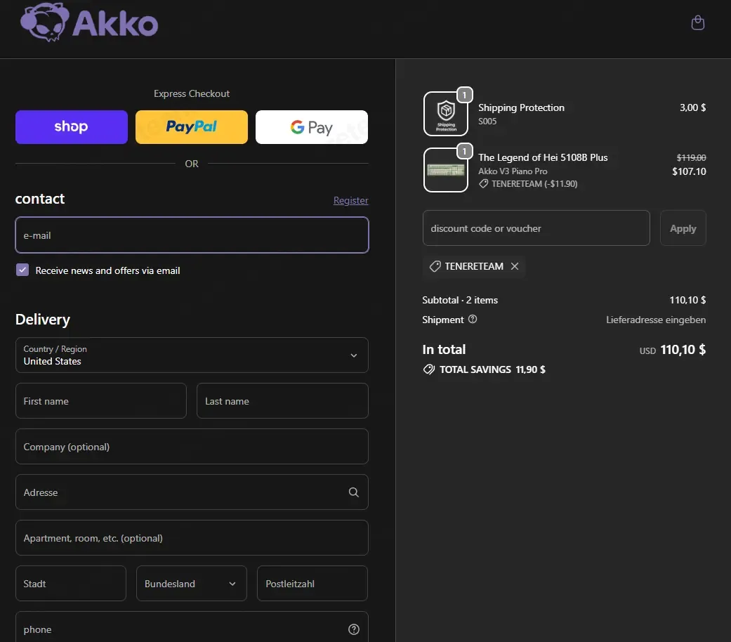 Akkogear coupon code: 10% off with TENERETEAM. Tested and valid as 1 month ago.