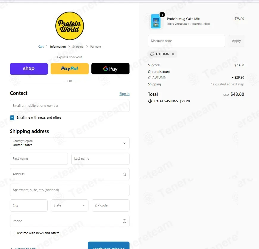 Protein World coupon code: 40% off with AUTUMN. Tested and valid as 6 months ago.