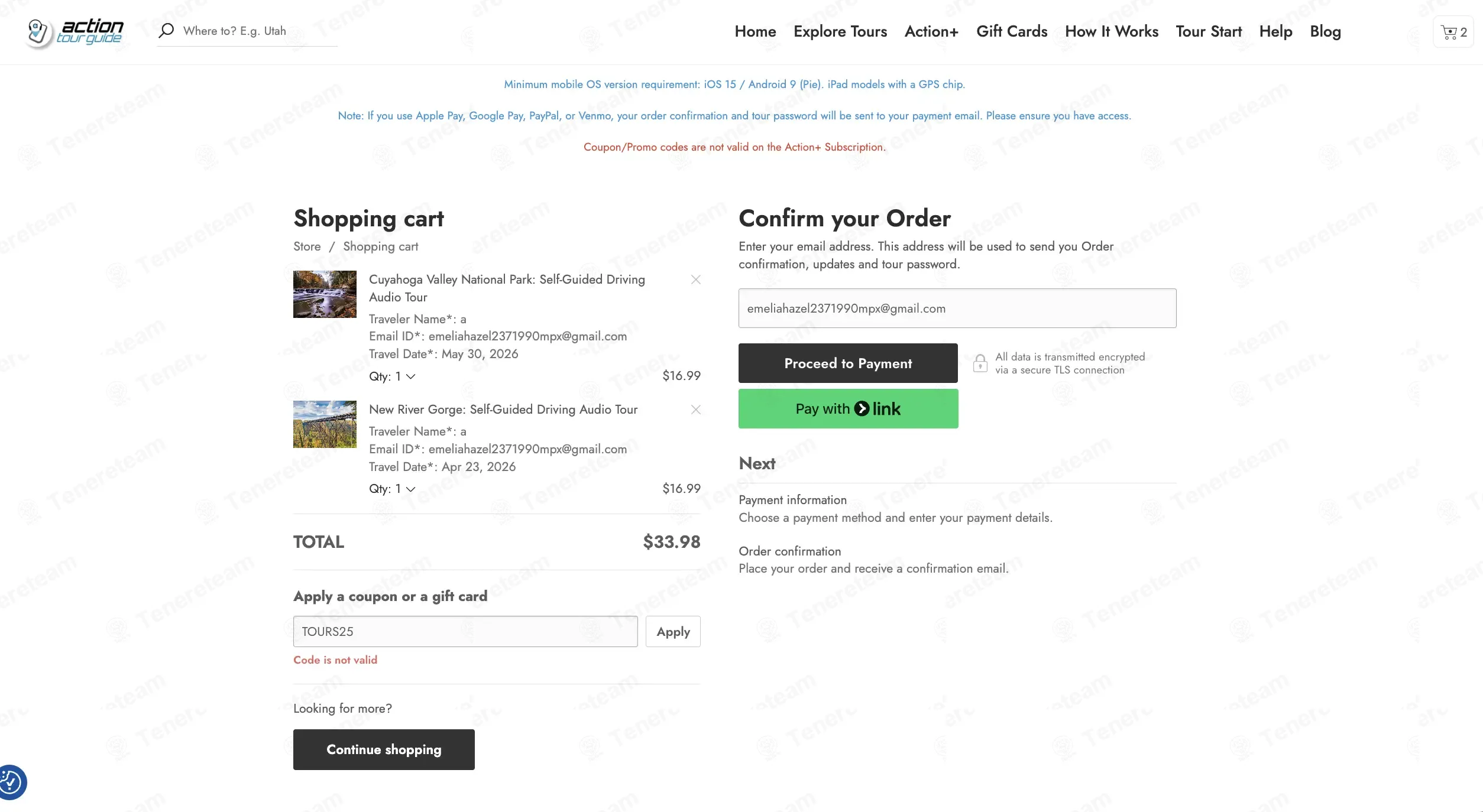 Action Tour Guide coupon code: 25% off with TOURS25. Tested and valid as 1 month ago.