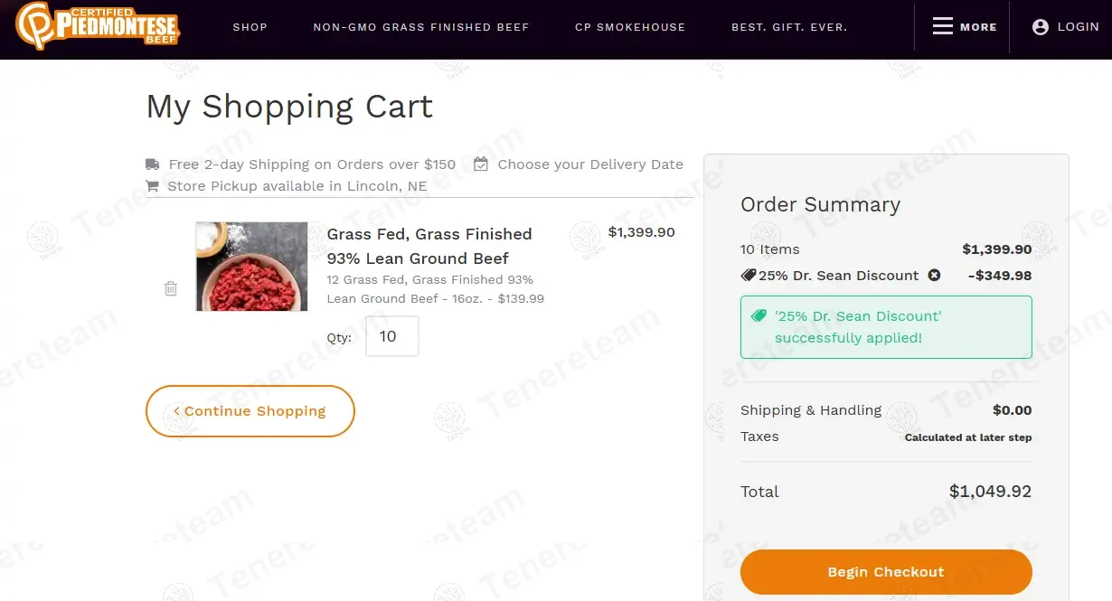 Piedmontese apply coupon code