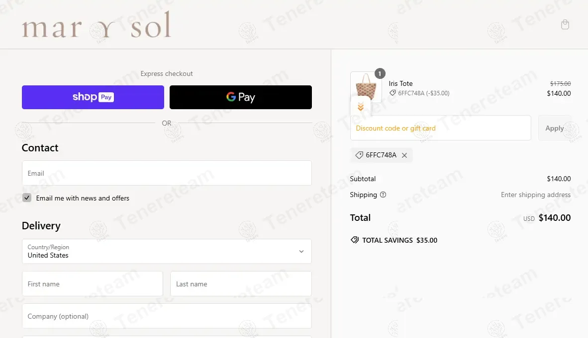 Mar Y Sol coupon code: 20% off with 6FFC748A. Tested and valid as 1 year ago.