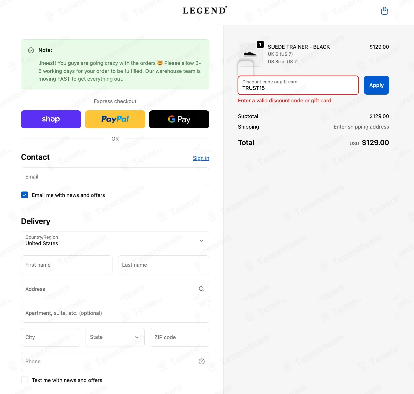 Legend London coupon code: 15% off with TRUST15. Tested and valid as 7 months ago.