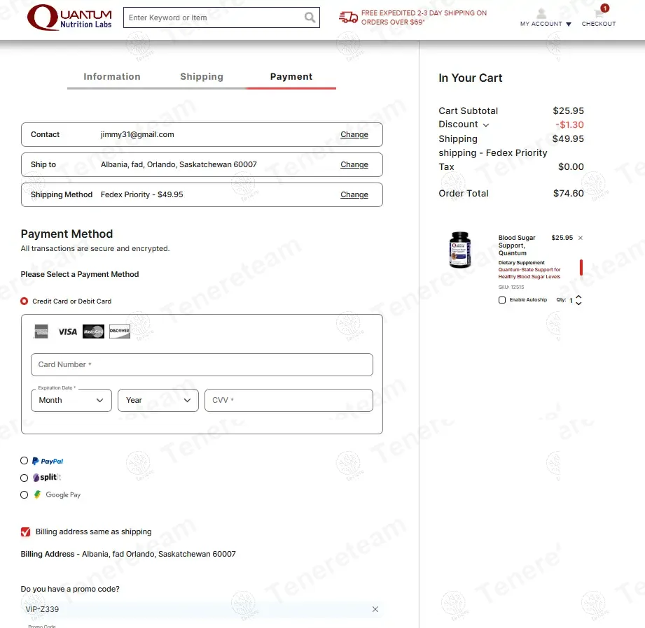 Quantum Nutrition Labs coupon code: 10% off with VIP-Z339. Tested and valid as 1 year ago.