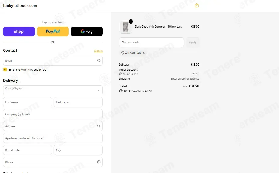 Funky Fat Foods coupon code: 10% off with ALEXARCIAB. Tested and valid as 3 weeks ago.