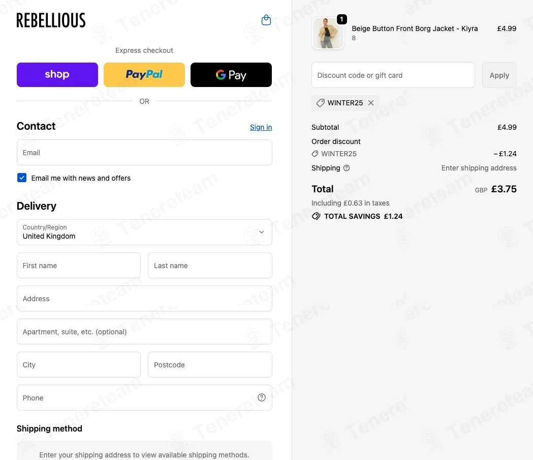 Rebellious Fashion coupon code: 25% off with WINTER25. Tested and valid as 2 months ago.