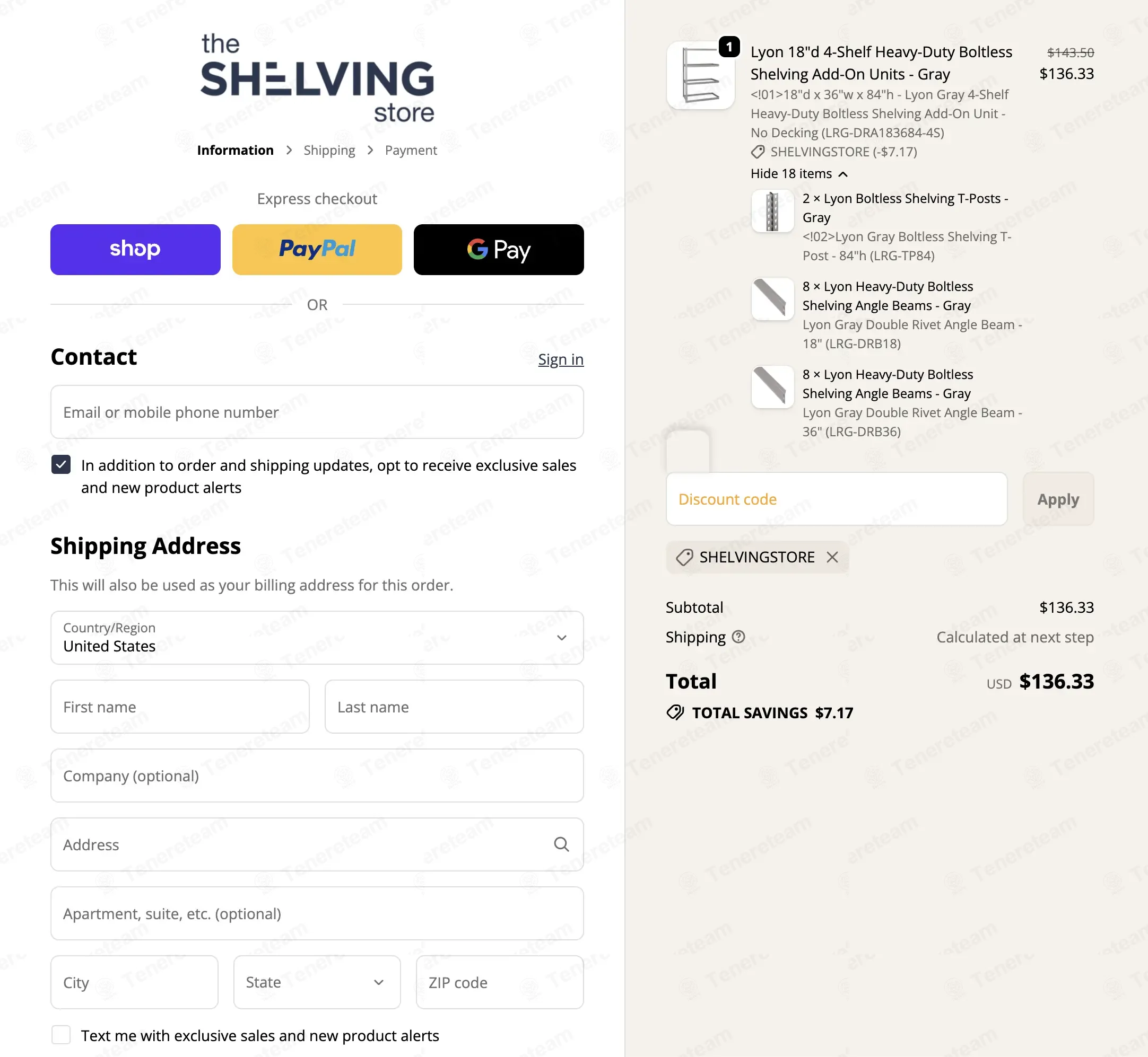 The Shelving Store coupon code: 5% off with SHELVINGSTORE. Tested and valid as 9 months ago.