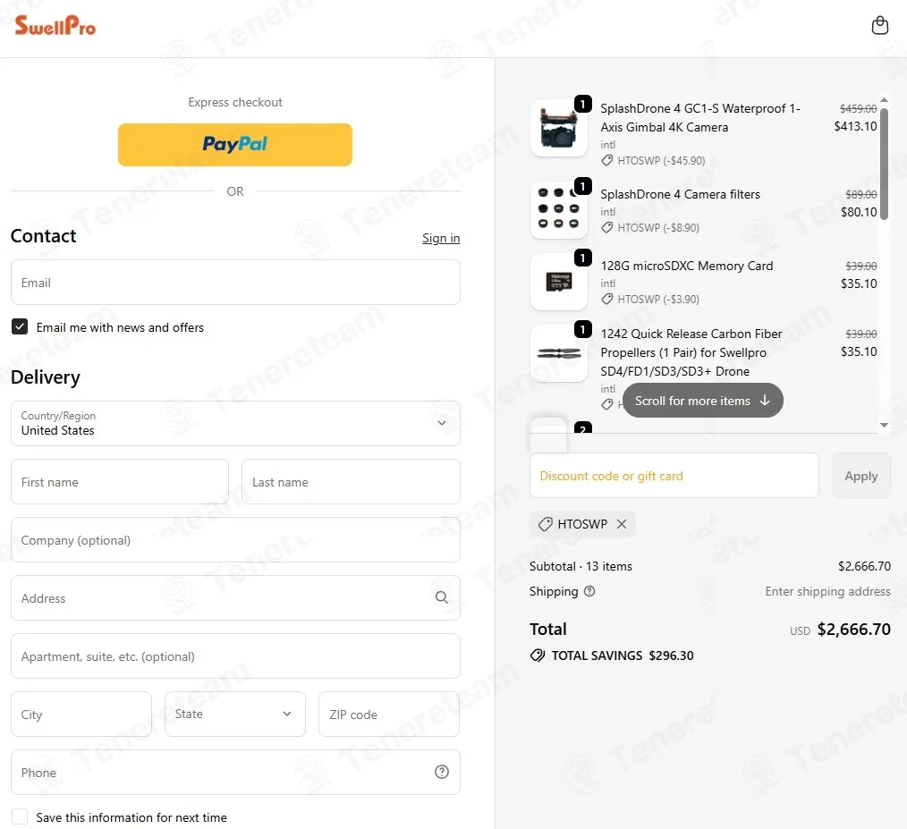 Swellpro coupon code: 10% off with HTOSWP. Tested and valid as 7 months ago.