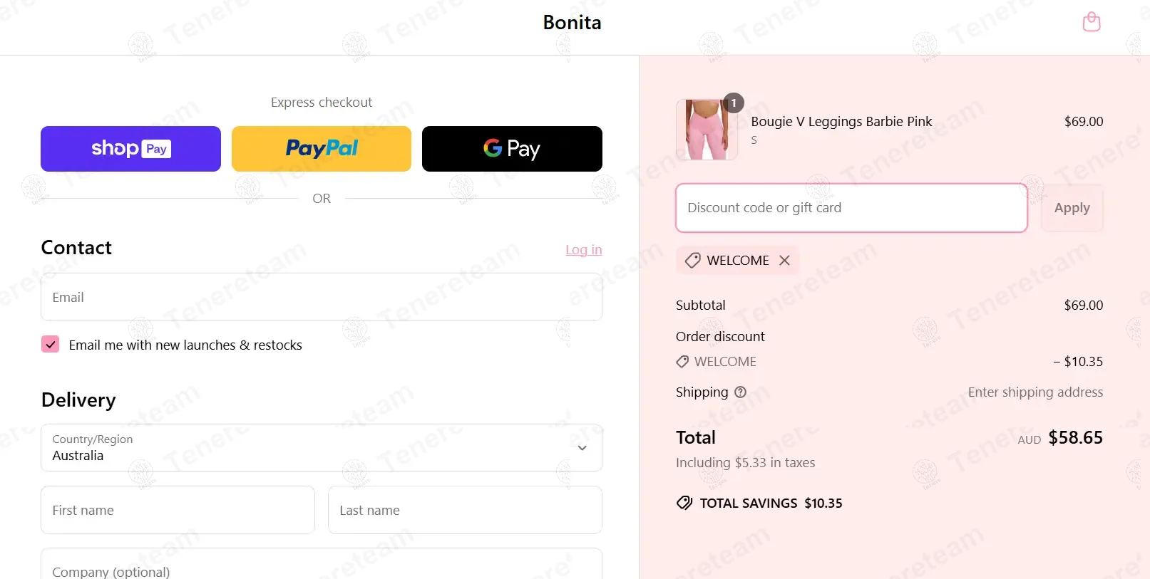 Bonita coupon code: 15% off with WELCOME. Tested and valid as 1 year ago.