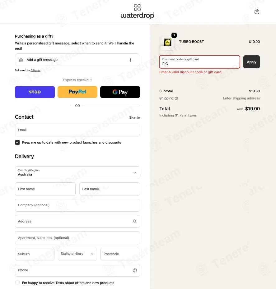 Waterdrop Au & Nz coupon code: 15% off with PIG. Tested and valid as 1 month ago.