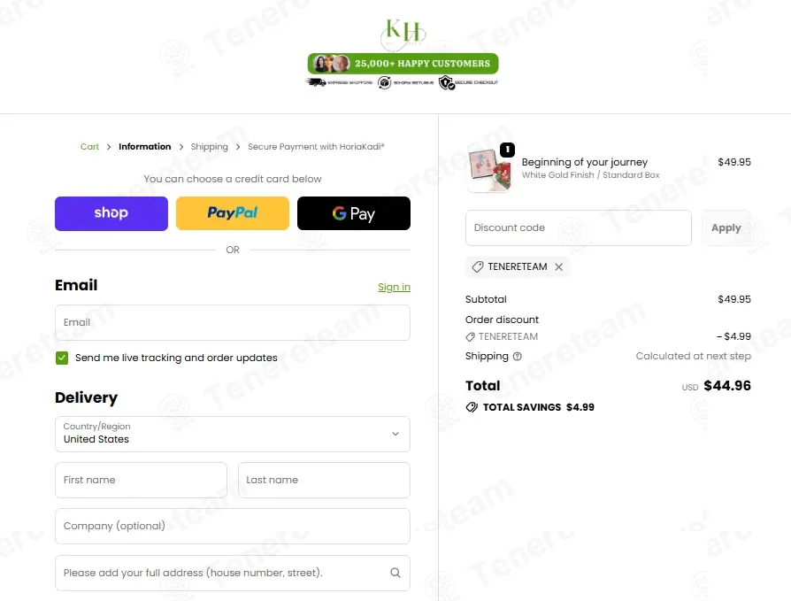 Horia Kadi coupon code: 10% off with TENERETEAM. Tested and valid as 8 months ago.
