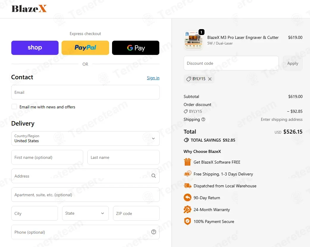 Blazex Laser coupon code: 15% off with BYLY15. Tested and valid as 1 month ago.