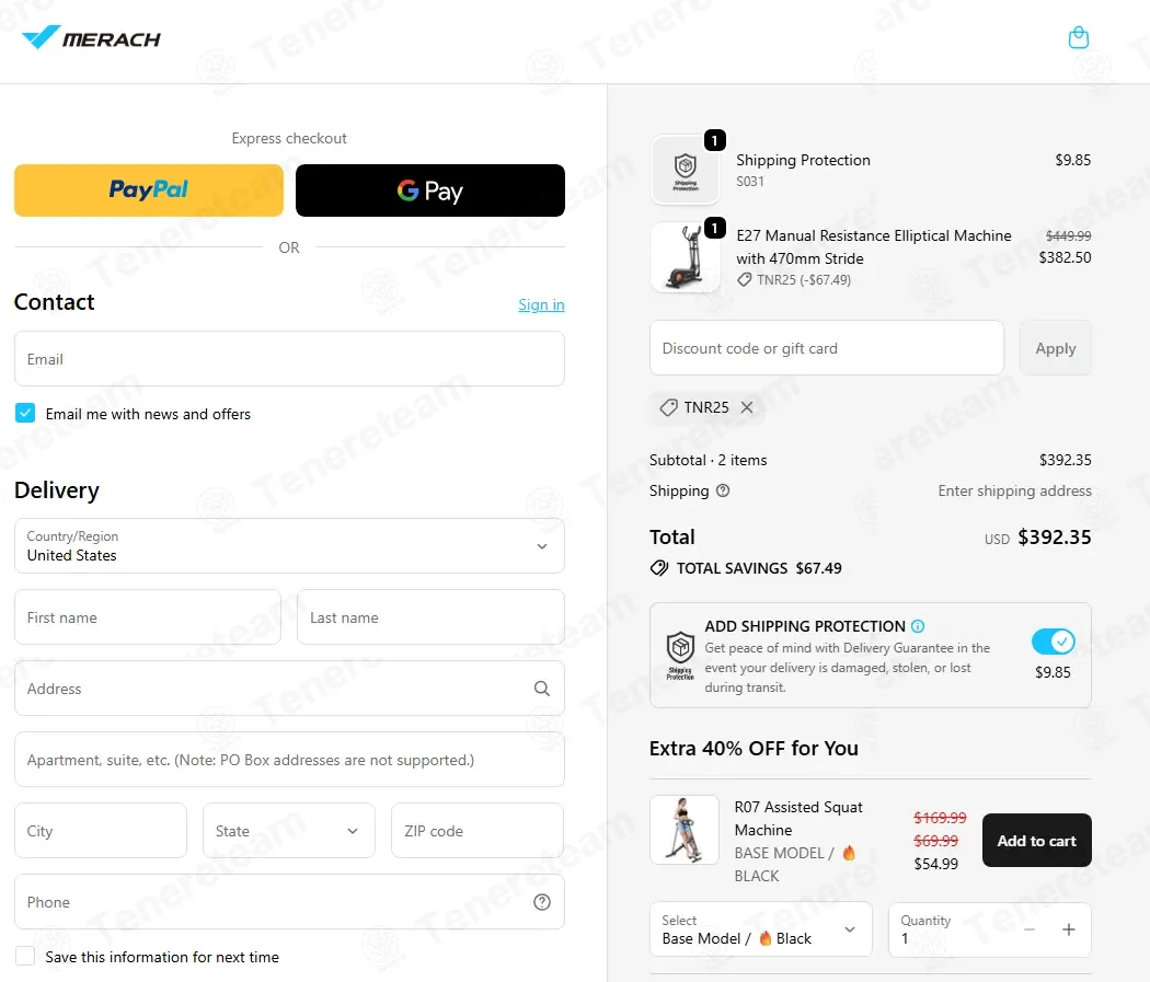 Merach US coupon code: 15% off with TNR25. Tested and valid as 1 month ago.