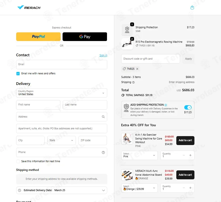 Merach US coupon code: 15% off with TNR25. Tested and valid as 1 month ago.