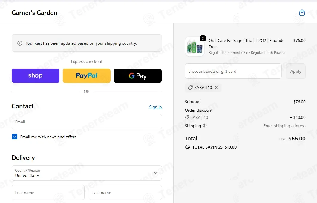 Garners Garden apply coupon code