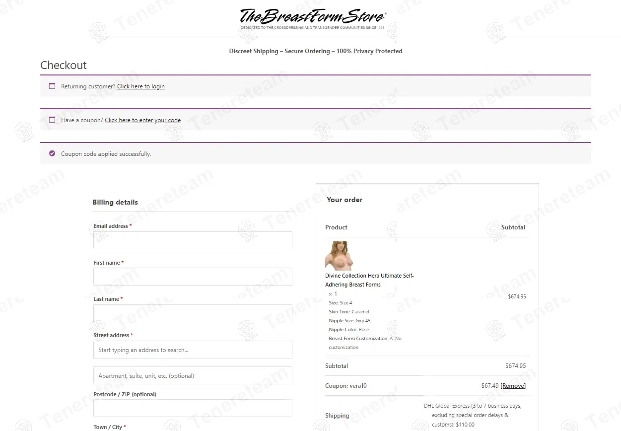 The Breast Form Store coupon code: 10% off with vera10. Tested and valid as 11 months ago.