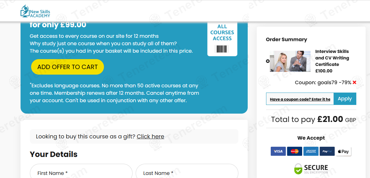 New Skills Academy UK coupon code: 79% off with GOALS79. Tested and valid as 1 year ago.