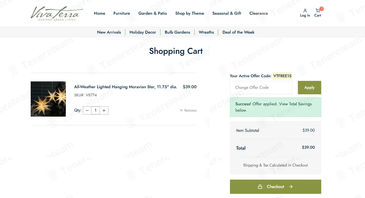 Vivaterra coupon code: 15% off with VTFREE15. Tested and valid as 3 months ago.