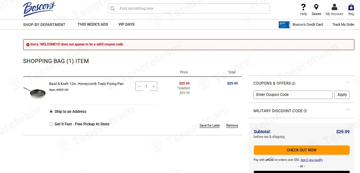 Boscov's coupon code: 10% off with WELCOME10. Tested and valid as 2 months ago.