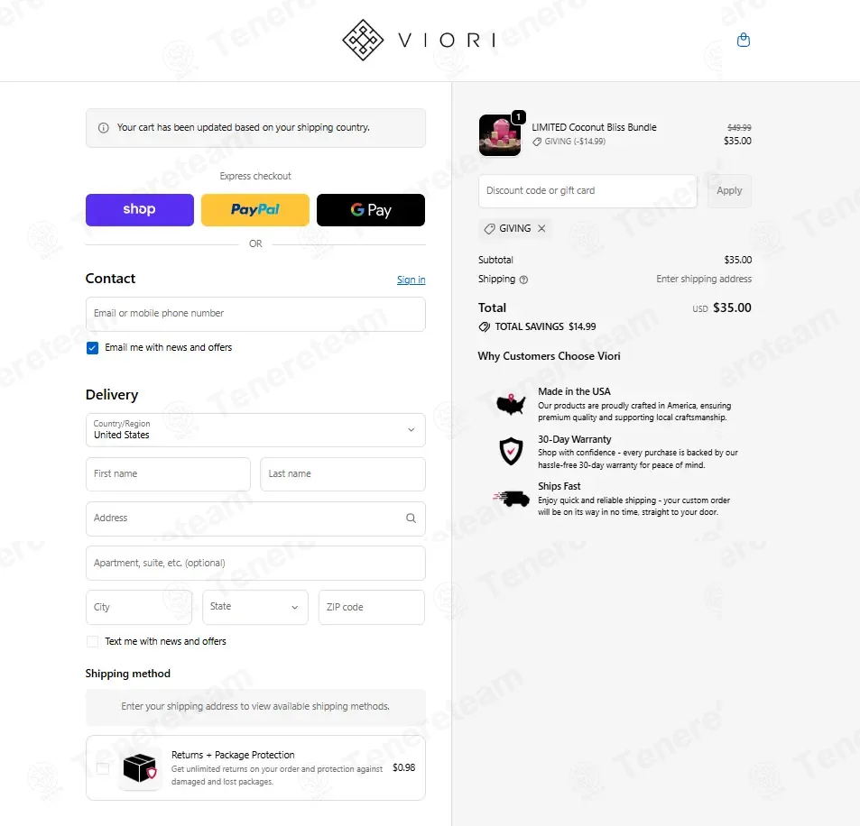 Viori coupon code: 30% off with GIVING. Tested and valid as 2 months ago.