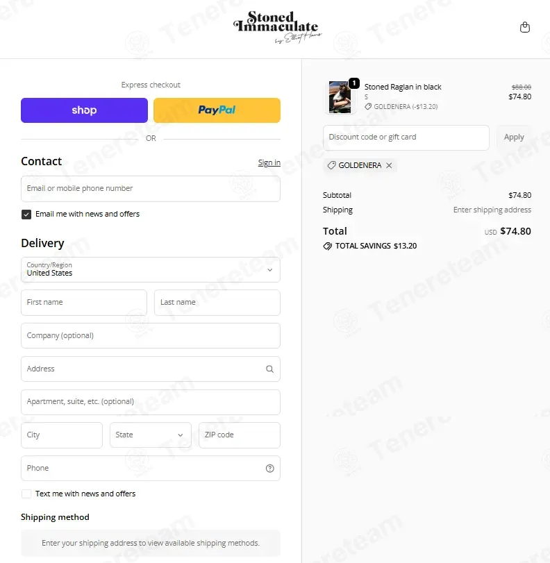 Stoned Immaculate Clothing coupon code: 15% off with GOLDENERA. Tested and valid as 1 week ago.