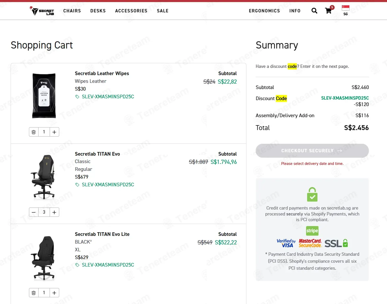 Secretlab coupon code: $120 off with SLEV-XMASMINSPD25C. Tested and valid as 4 months ago.