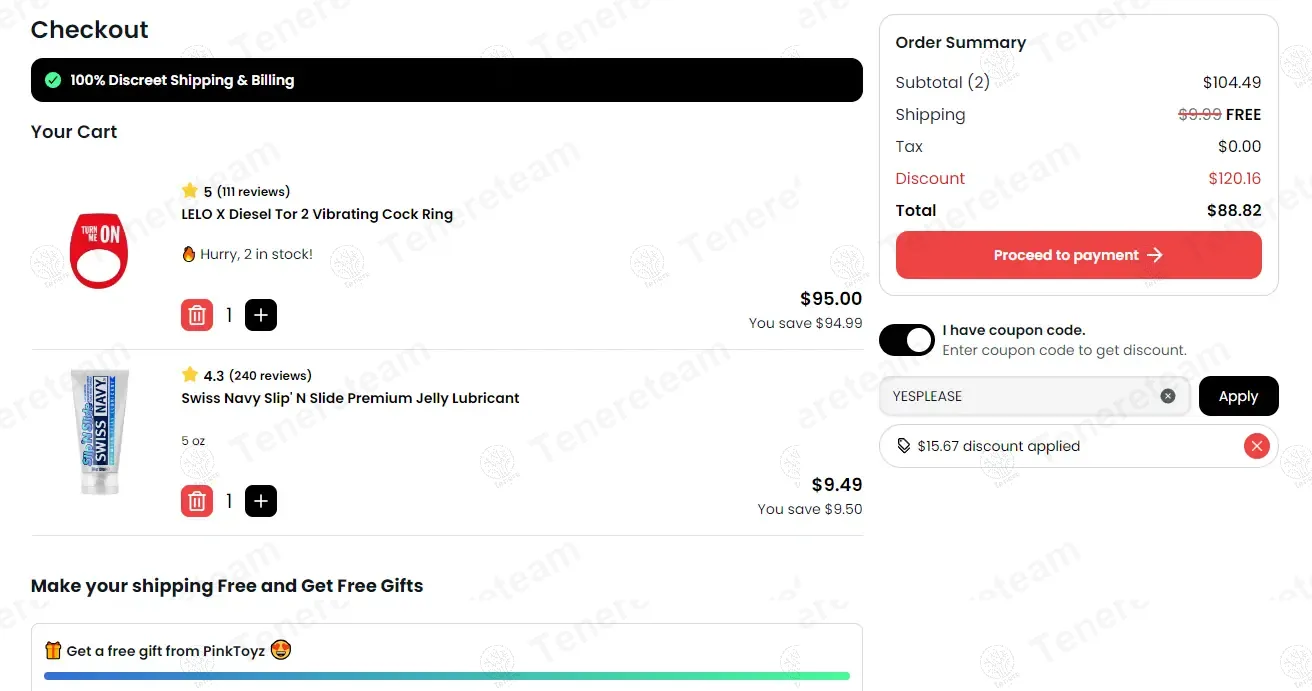 Pinktoyz coupon code: 15% off with YESPLEASE. Tested and valid as 1 year ago.