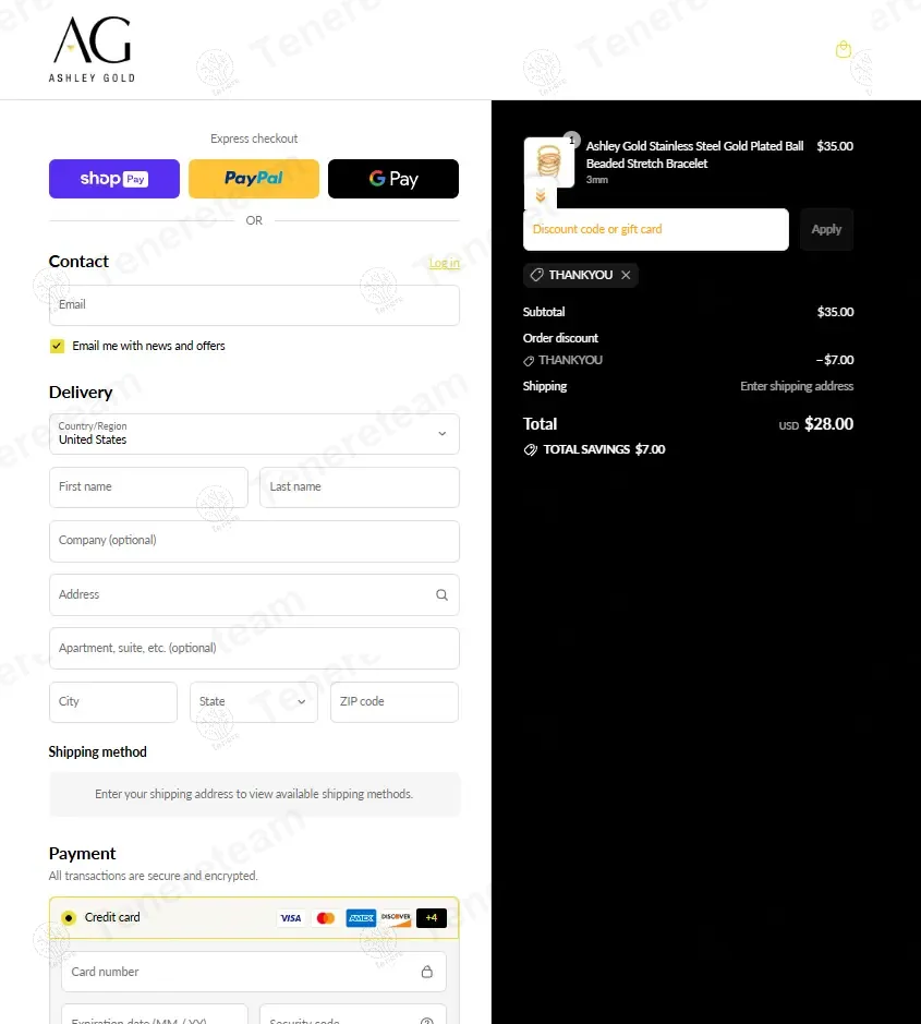Ashley Gold coupon code: 20% off with THANKYOU. Tested and valid as 11 months ago.