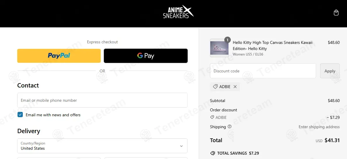 Anime X Sneakers coupon code: 15% off with ADBIE. Tested and valid as 1 year ago.