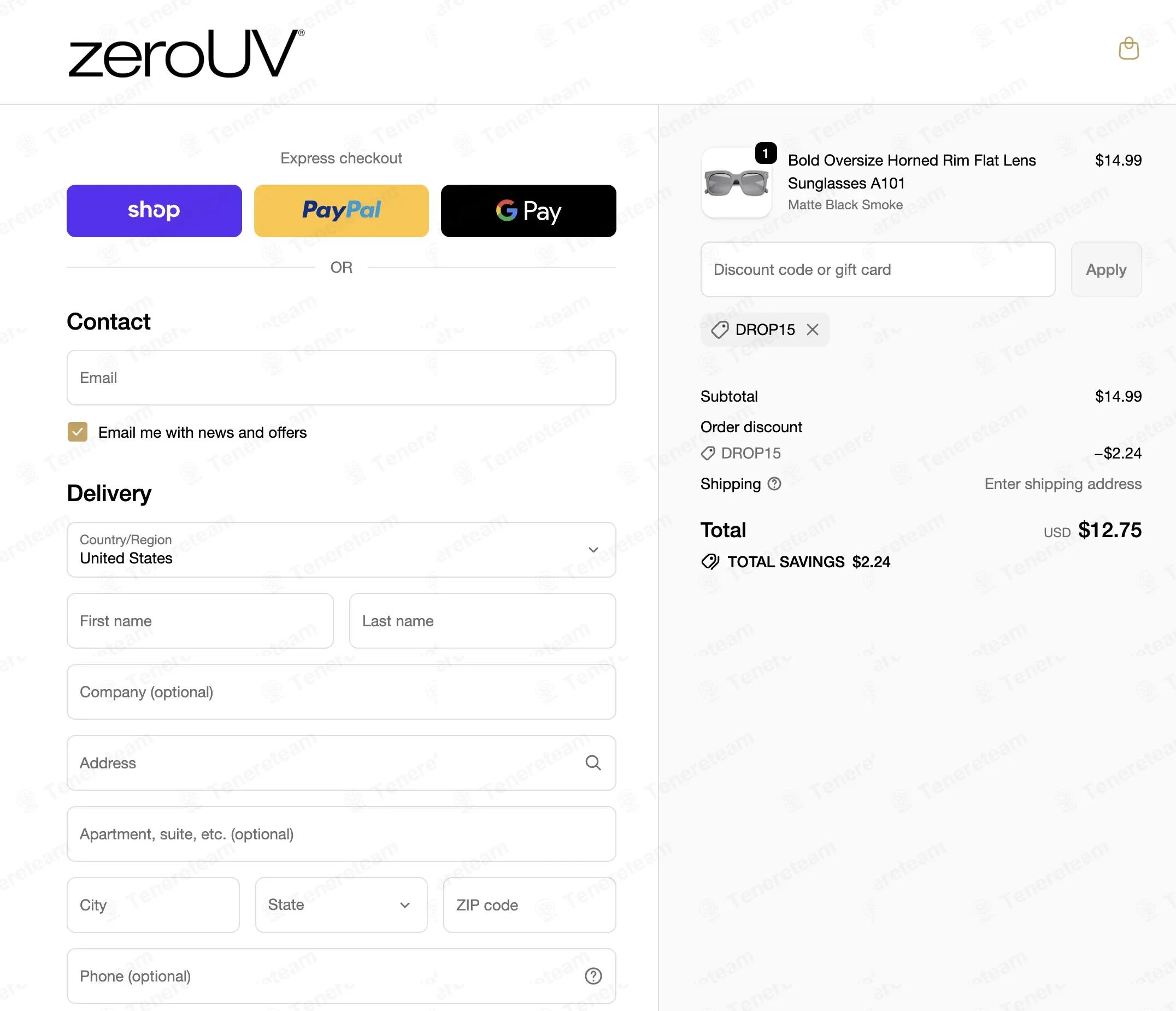Zero UV coupon code verified as working at checkout