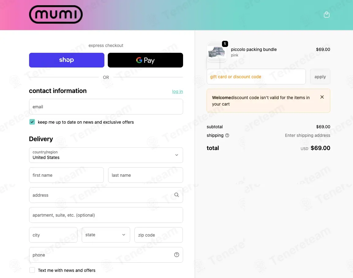Mumi coupon code: 10% off with WELCOME. Tested and valid as 1 month ago.