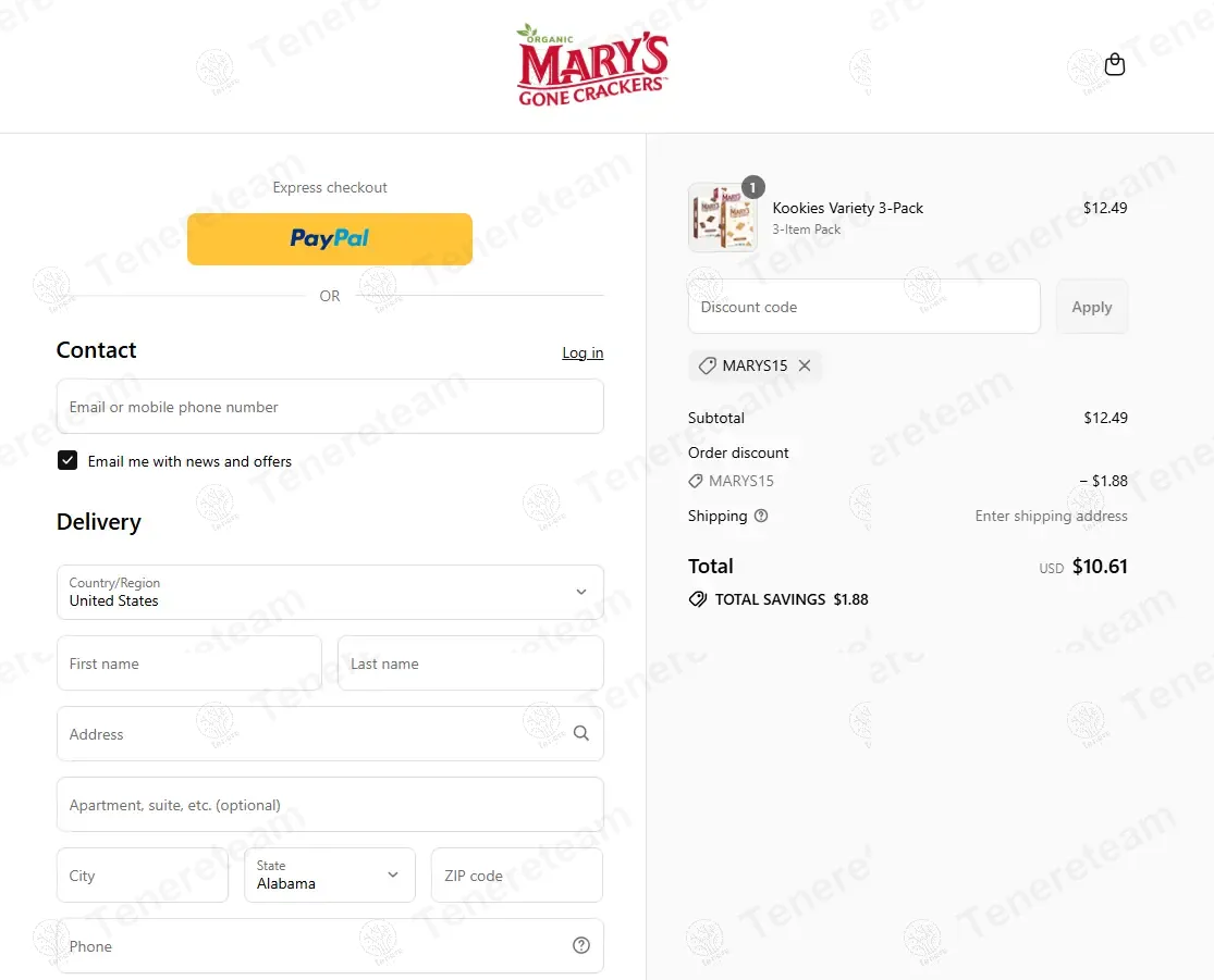 Mary's Gone Crackers coupon code: 15% off with MARYS15. Tested and valid as 7 months ago.