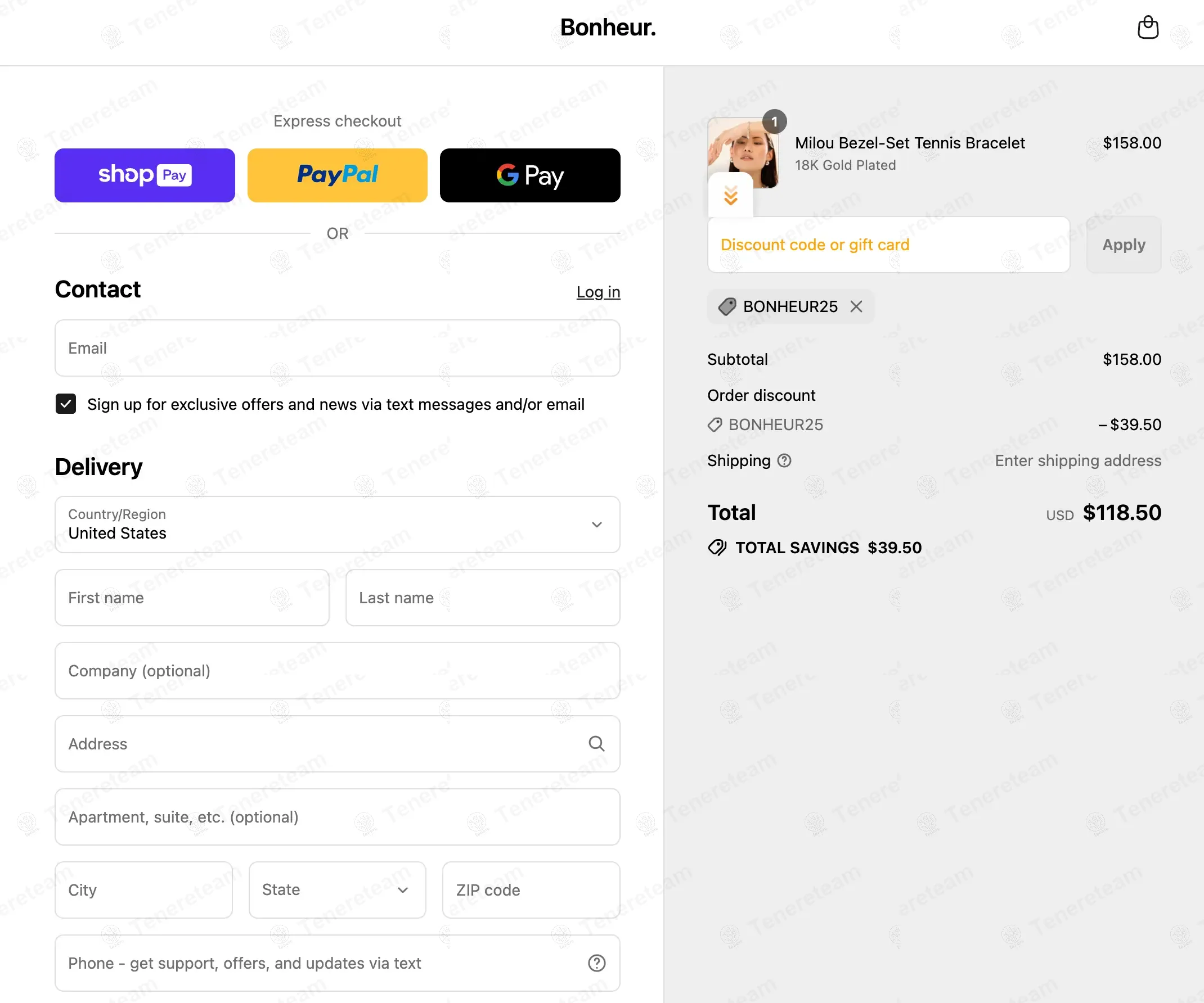 Bonheur Jewelry coupon code: 25% off with BONHEUR25. Tested and valid as 10 months ago.