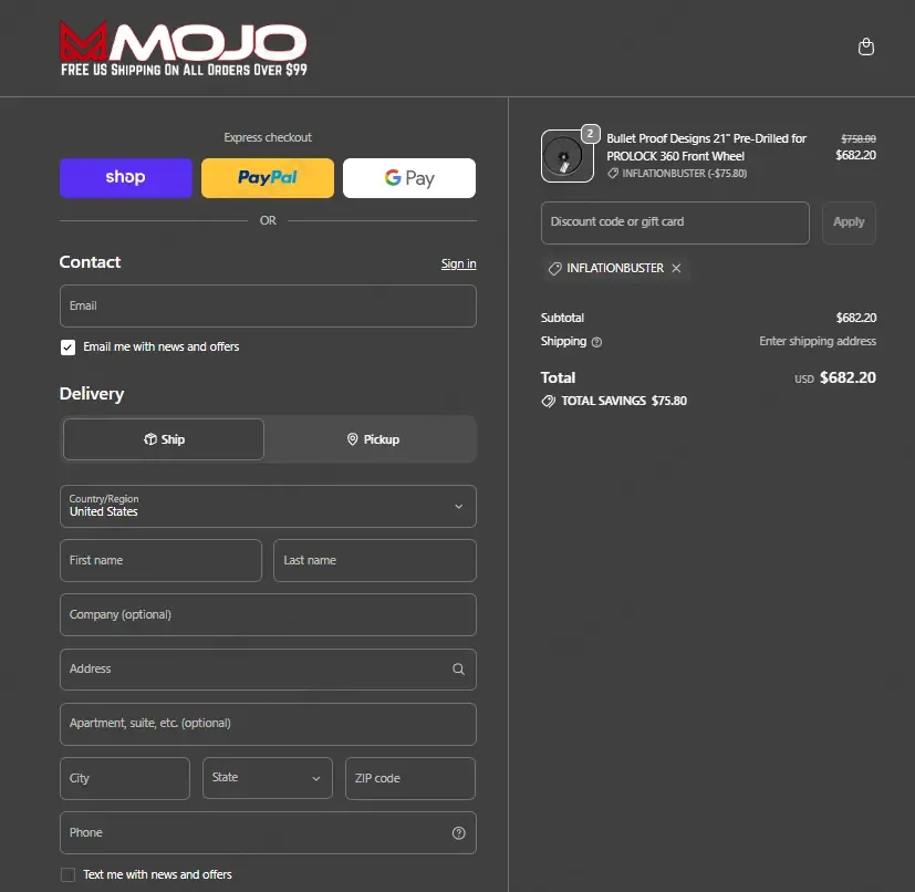 Mojomotosport coupon code: 10% off with INFLATIONBUSTER. Tested and valid as 1 month ago.