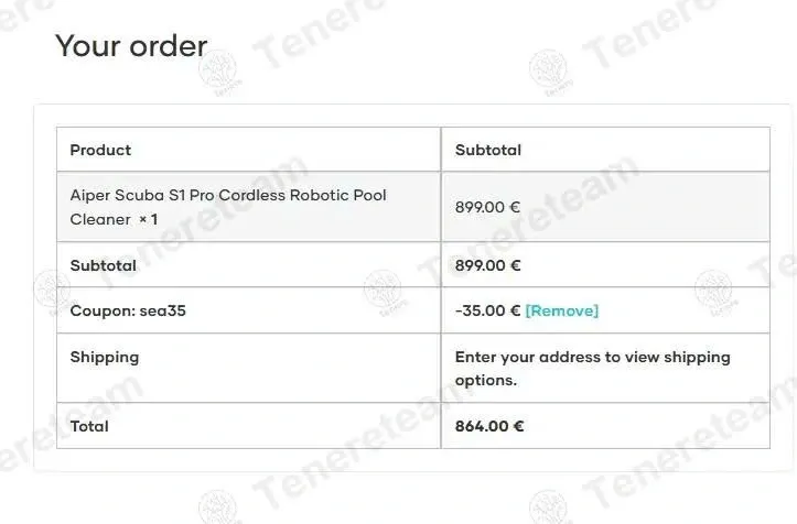Aiper EU coupon code: €35 off with SEA35. Tested and valid as 1 week ago.