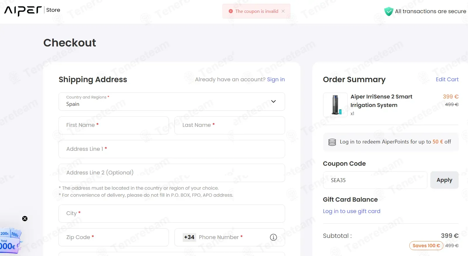 Aiper EU coupon code: €35 off with SEA35. Tested and valid as 1 week ago.