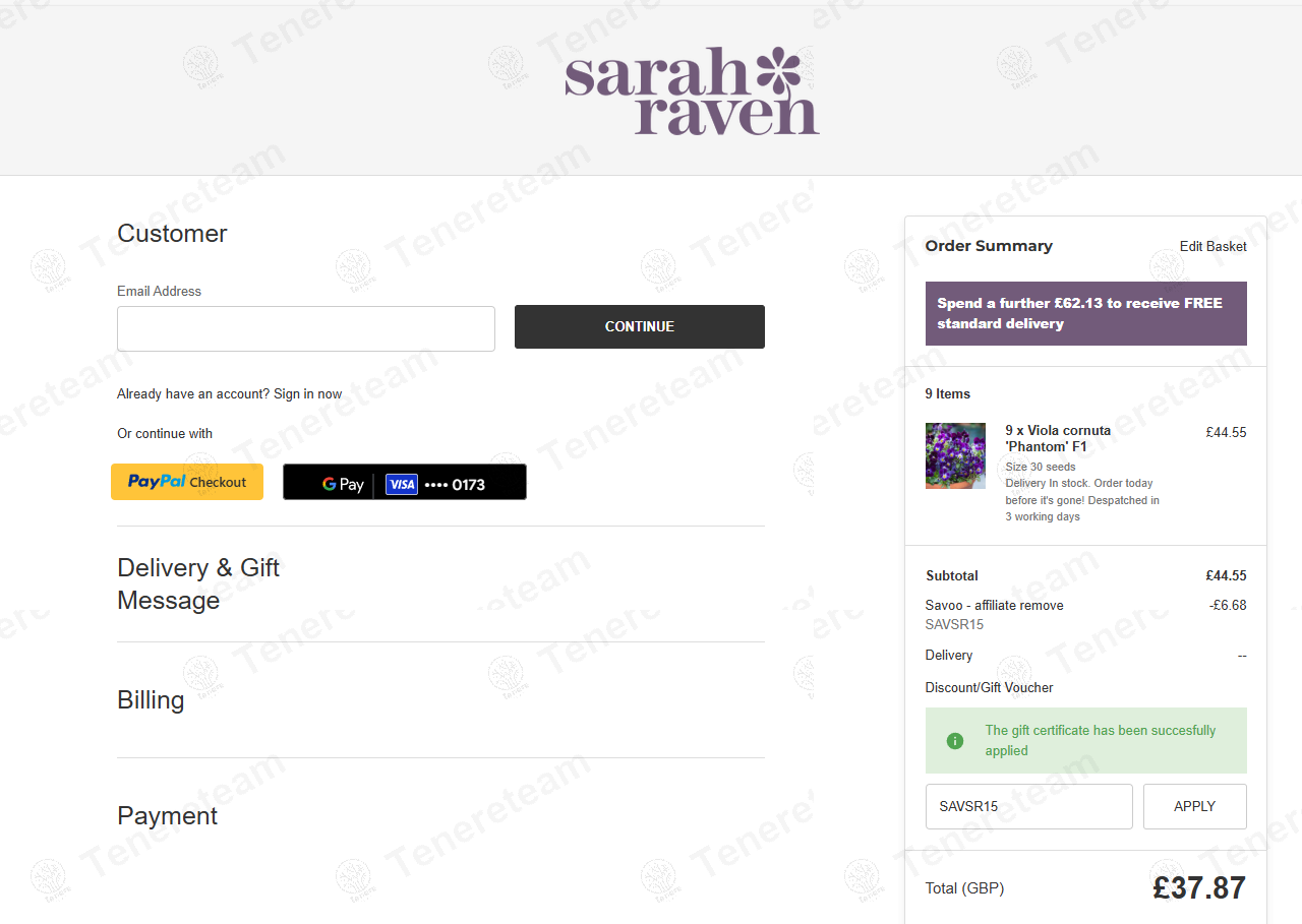 Sarah Raven coupon code: 15% off with SAVSR15. Tested and valid as 1 year ago.