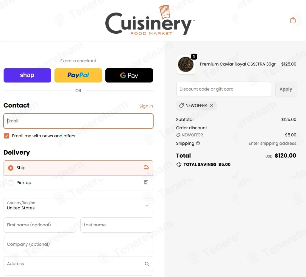 Cuisinery Food Market coupon code: $5 off with NEWOFFER. Tested and valid as 2 weeks ago.