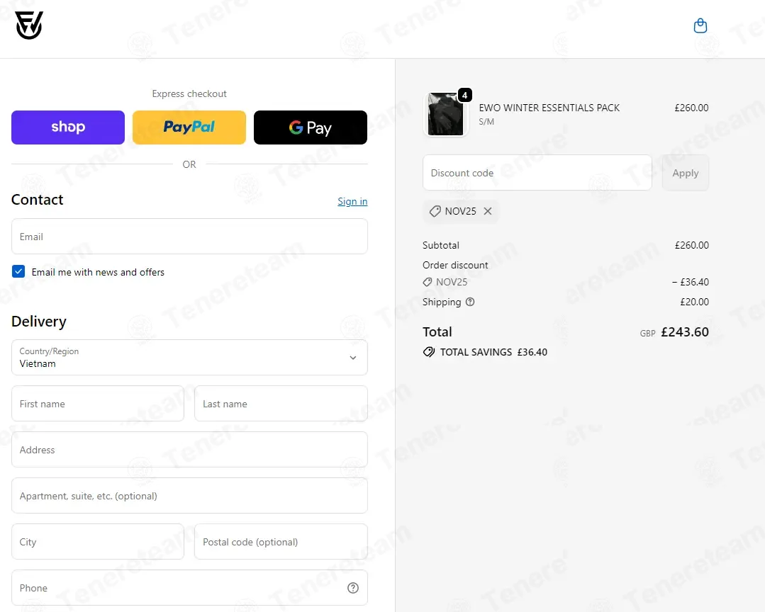 EWO clothing coupon code: 15% off with NOV25. Tested and valid as 7 months ago.