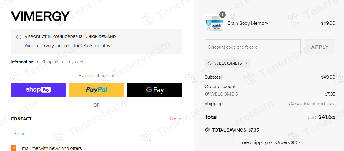 Vimergy coupon code: 15% off with WELCOME15. Tested and valid as 1 year ago.