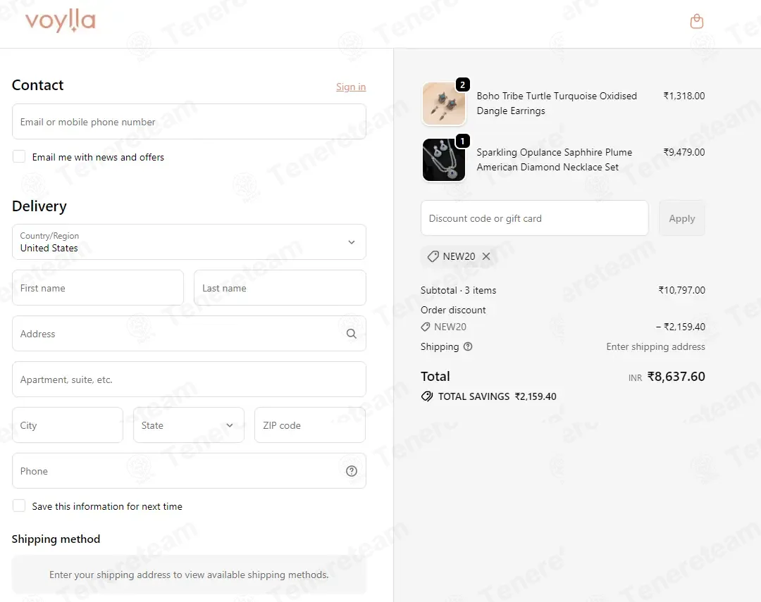 Voylla coupon code: 20% off with NEW20. Tested and valid as 8 months ago.