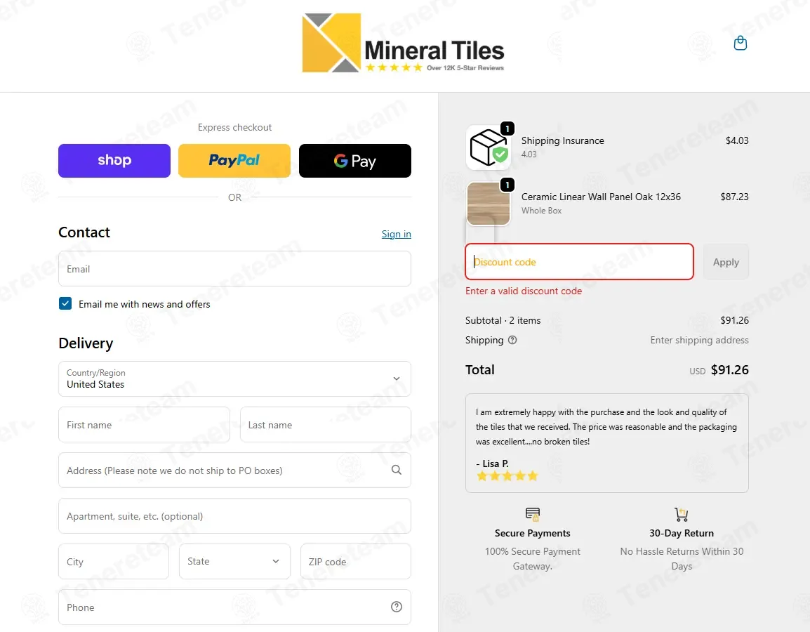 Mineral Tiles coupon code: 10% off with R2HGR8. Tested and valid as 4 months ago.