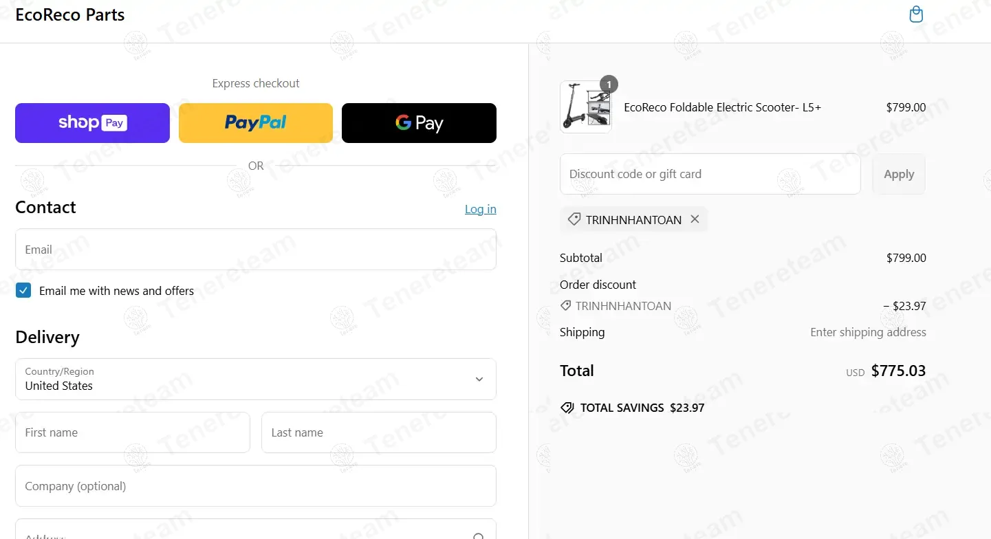 Ecoreco Parts coupon code: 3% off with TRINHNHANTOAN. Tested and valid as 1 year ago.