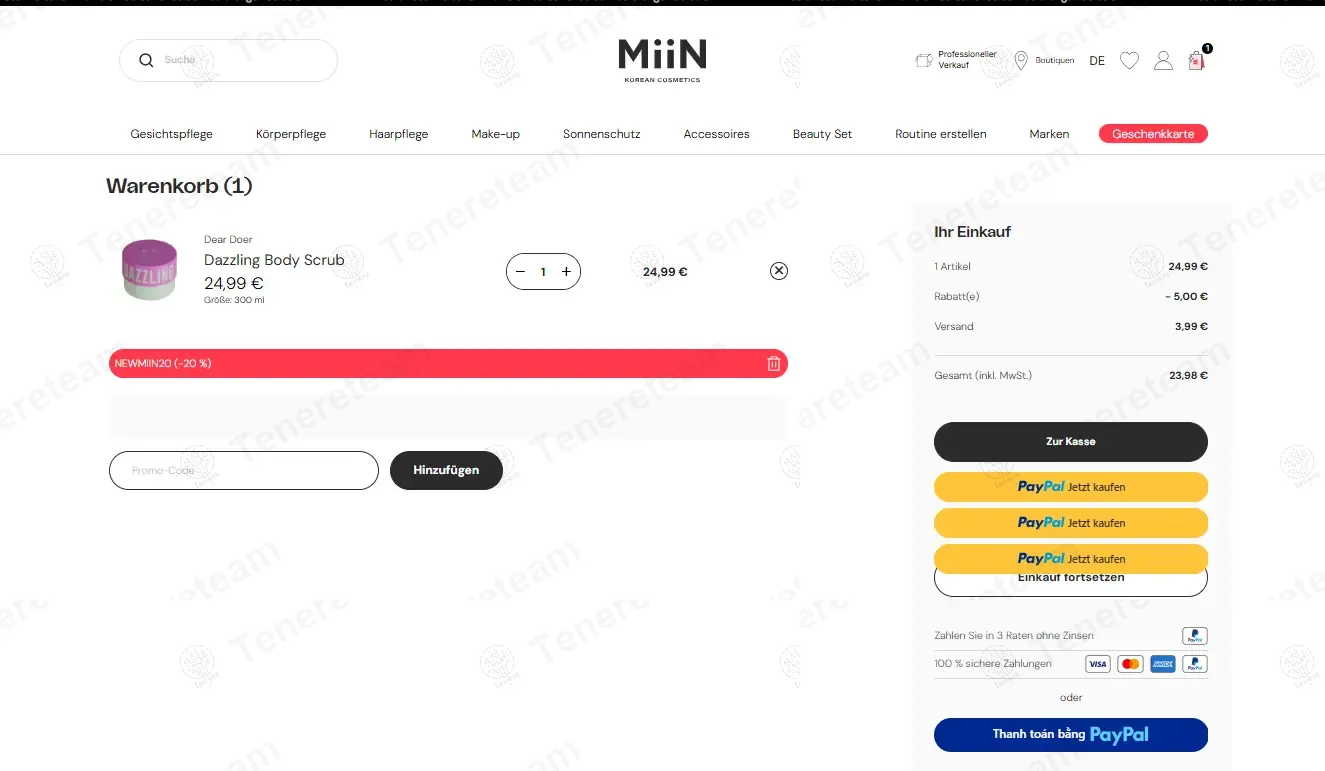 Miin Cosmetics DE coupon code: 20% off with newmiin20. Tested and valid as 1 year ago.